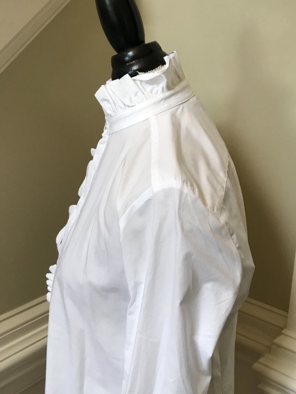 NWT Zara Ruffle Front Blouse Shirt Top Womens Medium White Long Sleeve Cotton - Picture 9 of 11